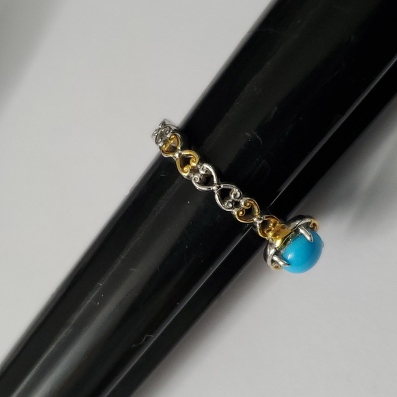 Sterling Silver 925 Sleeping Beauty Turquoise Gold Ring - Picture 6 of 9